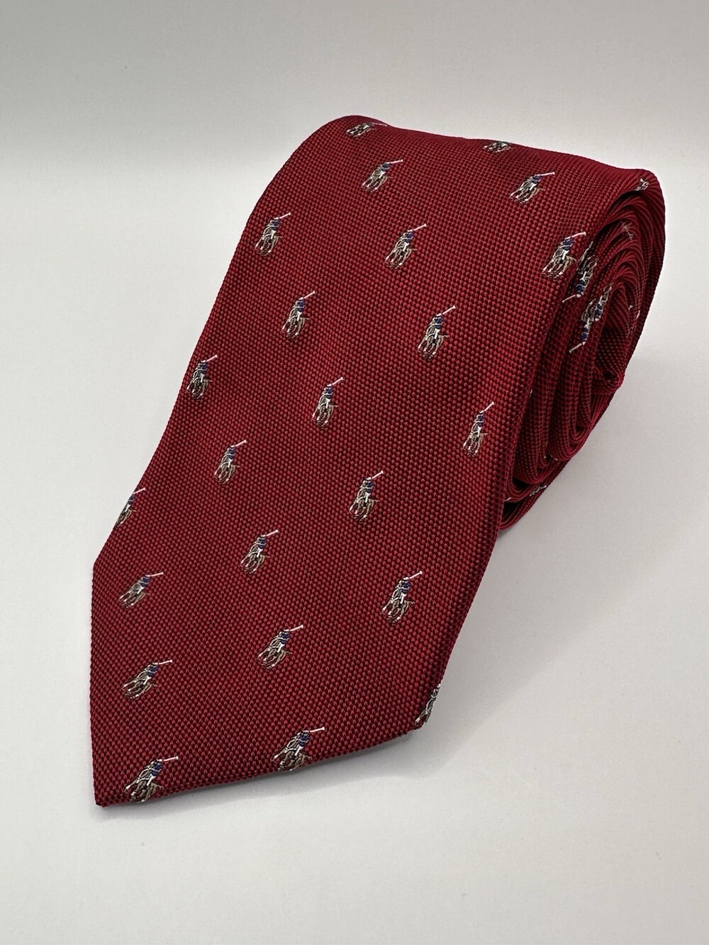 Vtg Polo Ralph Lauren Tie 100% Silk Red Pony All Over Print Made In Italy VGC